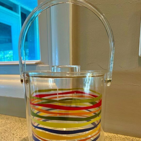 Vtg MCM Lucite Acrylic Multi Color Swirled Ice Bucket. Set Dressing On TV Show. - Picture 1 of 14